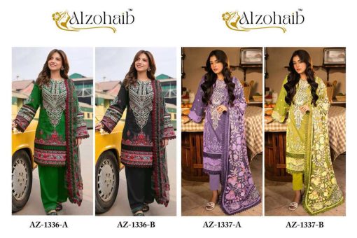 Alzohaib DN 1136-1137 Chiffon Cotton Salwar Suit Catalog 4 Pcs - Image 10