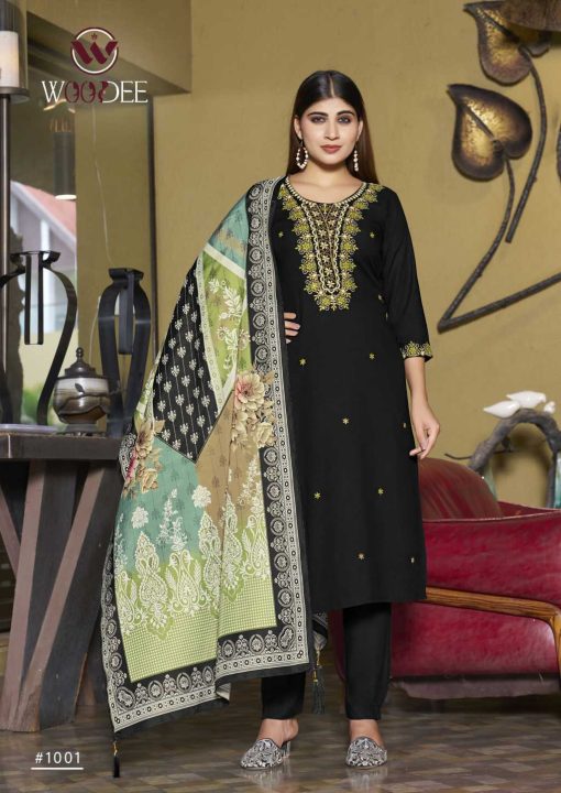 Apsara Woodee Kurti with Dupatta Bottom Rayon Catalog 6 Pcs - Image 5