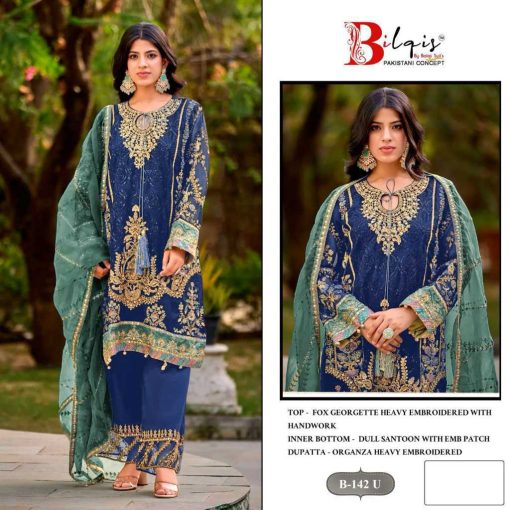 Bilqis B 142 U-X Georgette Salwar Suit Catalog 4 Pcs - Image 8
