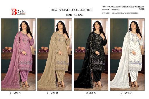 Bilqis B 208 A-D Organza Readymade Salwar Suit Catalog 4 Pcs - Image 10