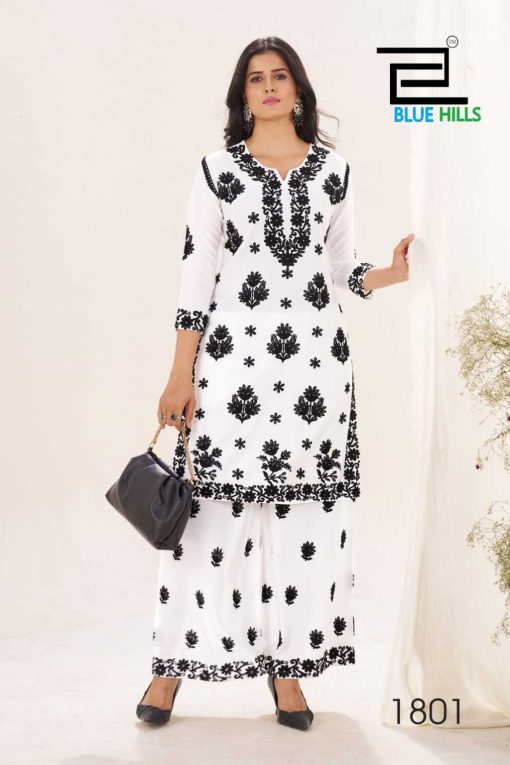 Blue Hills Black and White Vol 18 Kurti with Palazzo Rayon Catalog 2 Pcs - Image 3