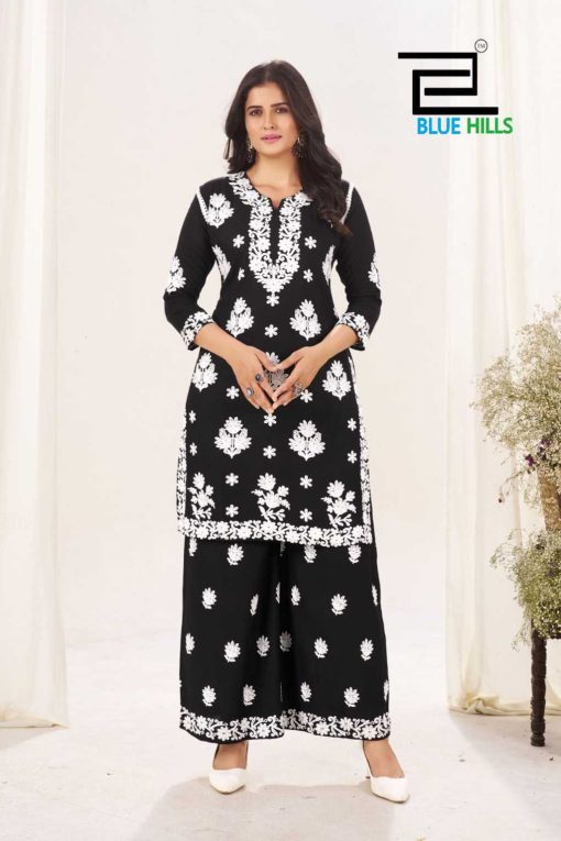 Blue Hills Black and White Vol 18 Kurti with Palazzo Rayon Catalog 2 Pcs - Image 4