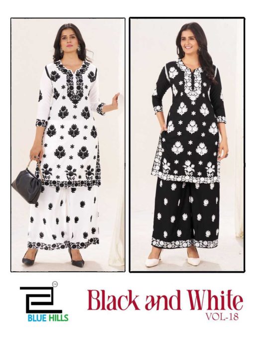 Blue Hills Black and White Vol 18 Kurti with Palazzo Rayon Catalog 2 Pcs - Image 6