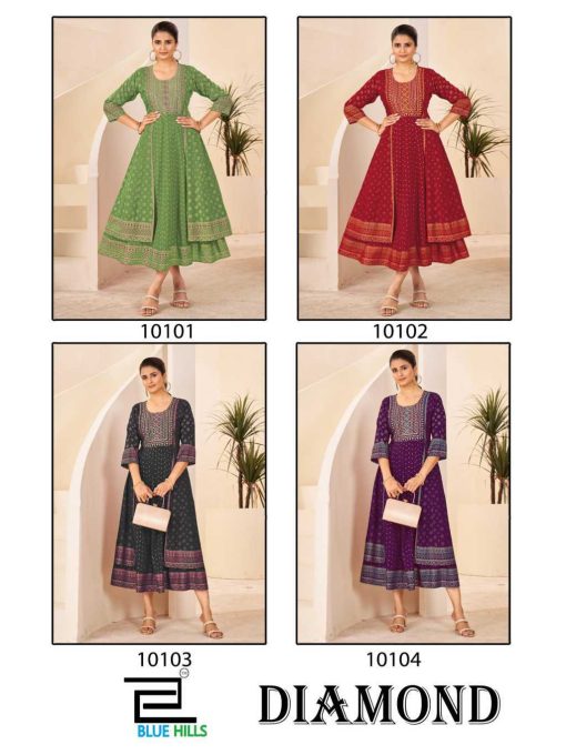 Blue Hills Diamond Rayon Kurti Catalog 4 Pcs - Image 7