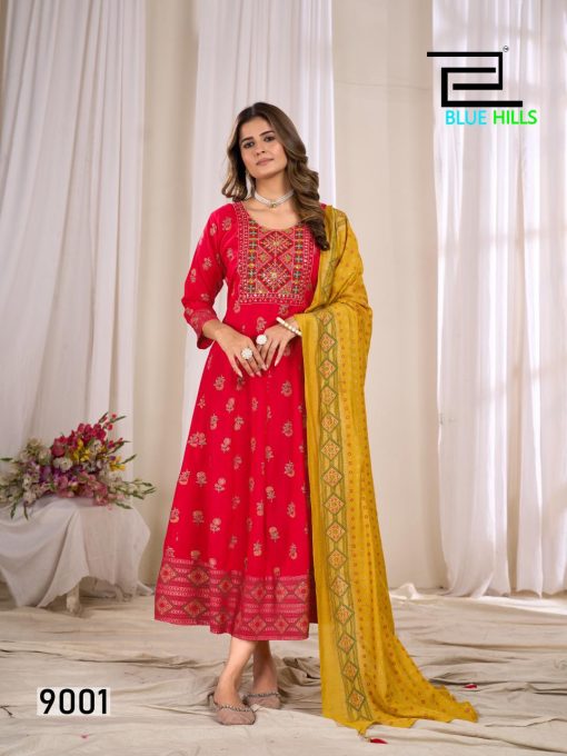 Blue Hills Ritu Special Vol 9 Gown with Dupatta Rayon Catalog 6 Pcs - Image 3