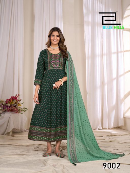 Blue Hills Ritu Special Vol 9 Gown with Dupatta Rayon Catalog 6 Pcs - Image 4