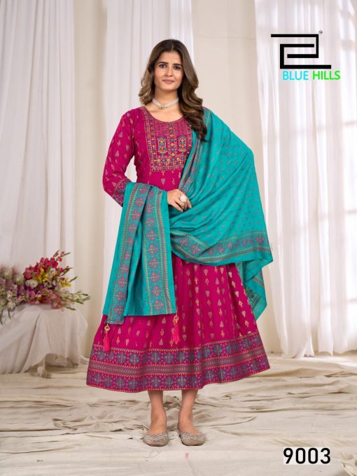 Blue Hills Ritu Special Vol 9 Gown with Dupatta Rayon Catalog 6 Pcs - Image 6