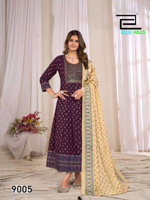 Blue Hills Ritu Special Vol 9 Gown with Dupatta Rayon Catalog 6 Pcs - Image 8