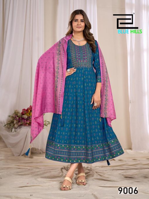 Blue Hills Ritu Special Vol 9 Gown with Dupatta Rayon Catalog 6 Pcs - Image 9