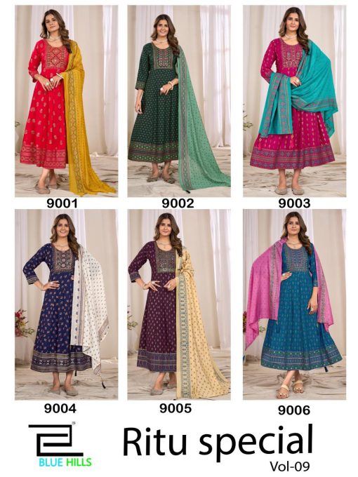 Blue Hills Ritu Special Vol 9 Gown with Dupatta Rayon Catalog 6 Pcs - Image 10