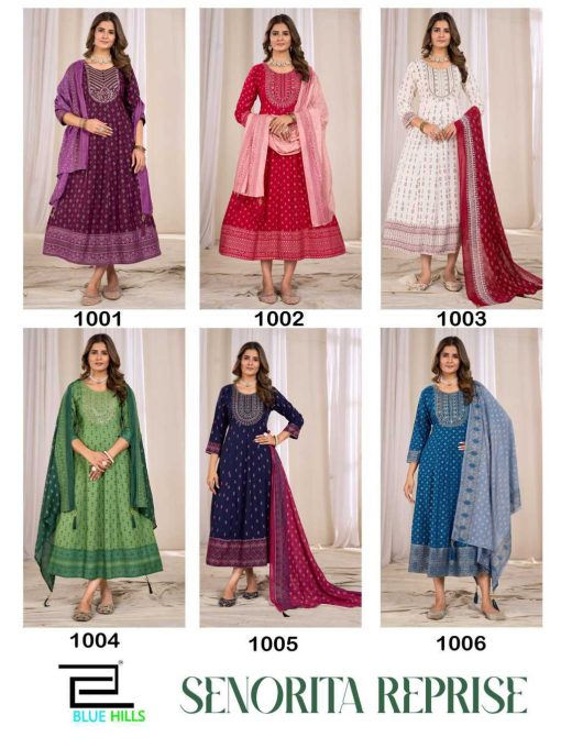 Blue Hills Senorita Reprise Kurti with Dupatta Rayon Cotton Catalog 6 Pcs - Image 9
