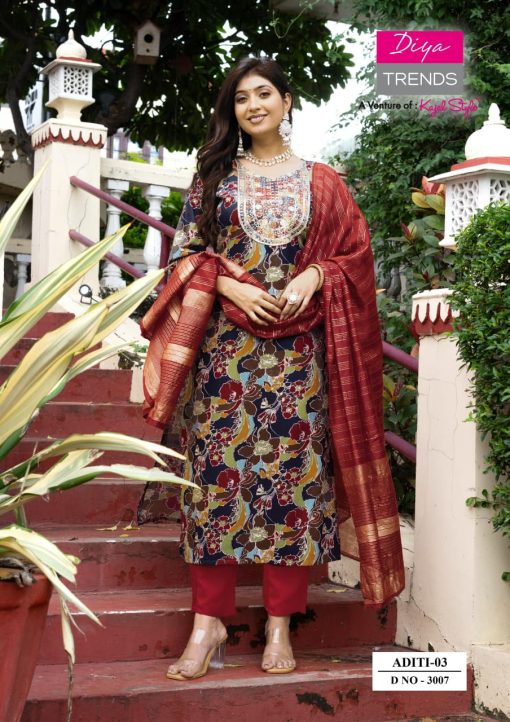 Diya Trends Aditi Vol 3 by Kajal Style Rayon Kurti with Dupatta Bottom Catalog 10 Pcs - Image 8