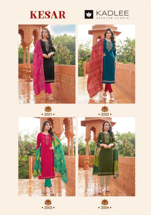 Kadlee Kesar Viscose Kurti with Dupatta Bottom Catalog 4 Pcs - Image 8