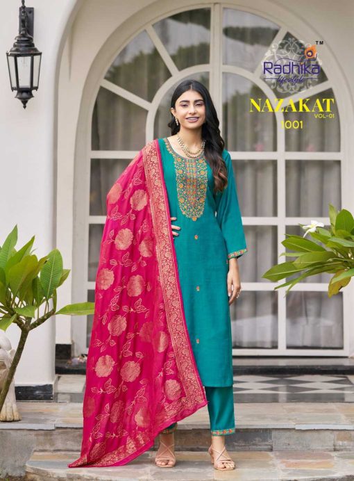 Radhika Nazakat Vol 1 Kurti with Dupatta Bottom Silk Catalog 6 Pcs - Image 3