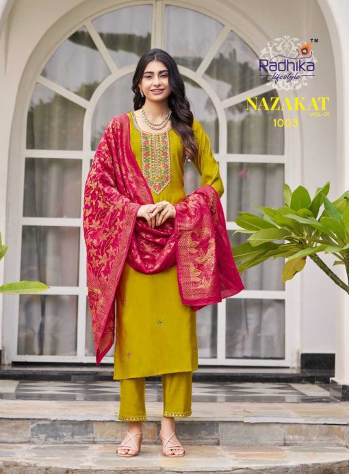 Radhika Nazakat Vol 1 Kurti with Dupatta Bottom Silk Catalog 6 Pcs - Image 5