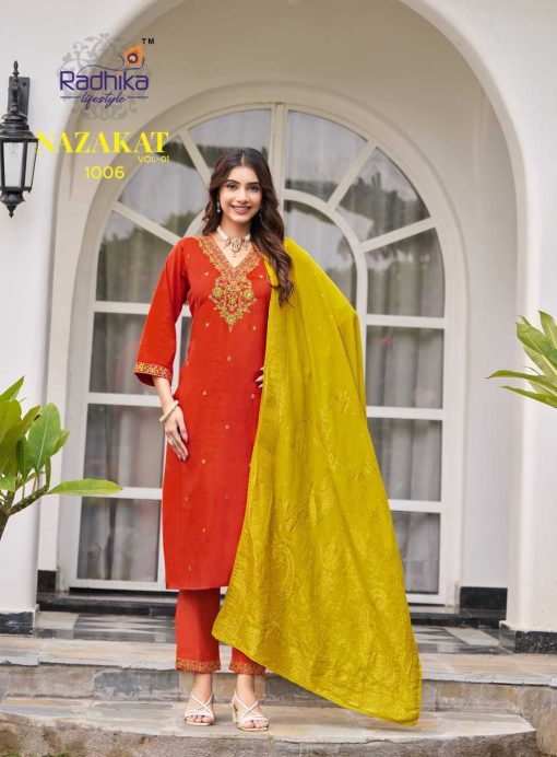 Radhika Nazakat Vol 1 Kurti with Dupatta Bottom Silk Catalog 6 Pcs - Image 8
