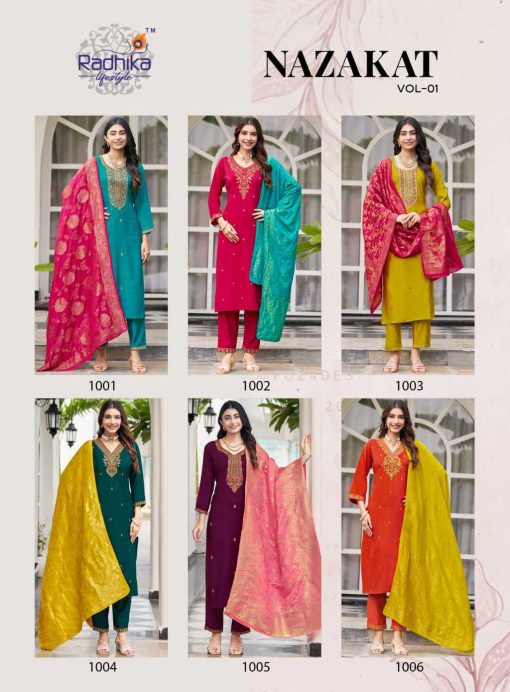 Radhika Nazakat Vol 1 Kurti with Dupatta Bottom Silk Catalog 6 Pcs - Image 10