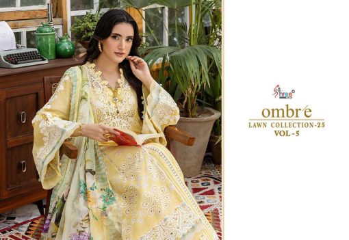 Shree Fabs Ombre Lawn Collection 25 Vol 5 Chiffon Cotton Salwar Suit Catalog 4 Pcs - Image 3