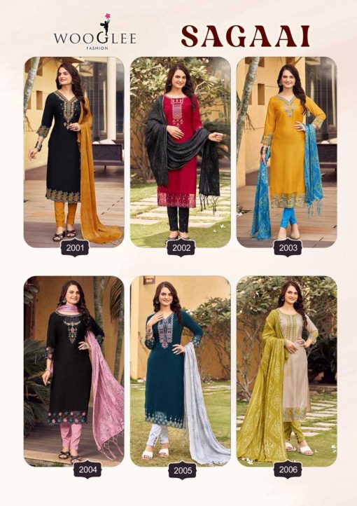 Wooglee Sagaai Kurti with Dupatta Bottom Viscose Catalog 6 Pcs - Image 12