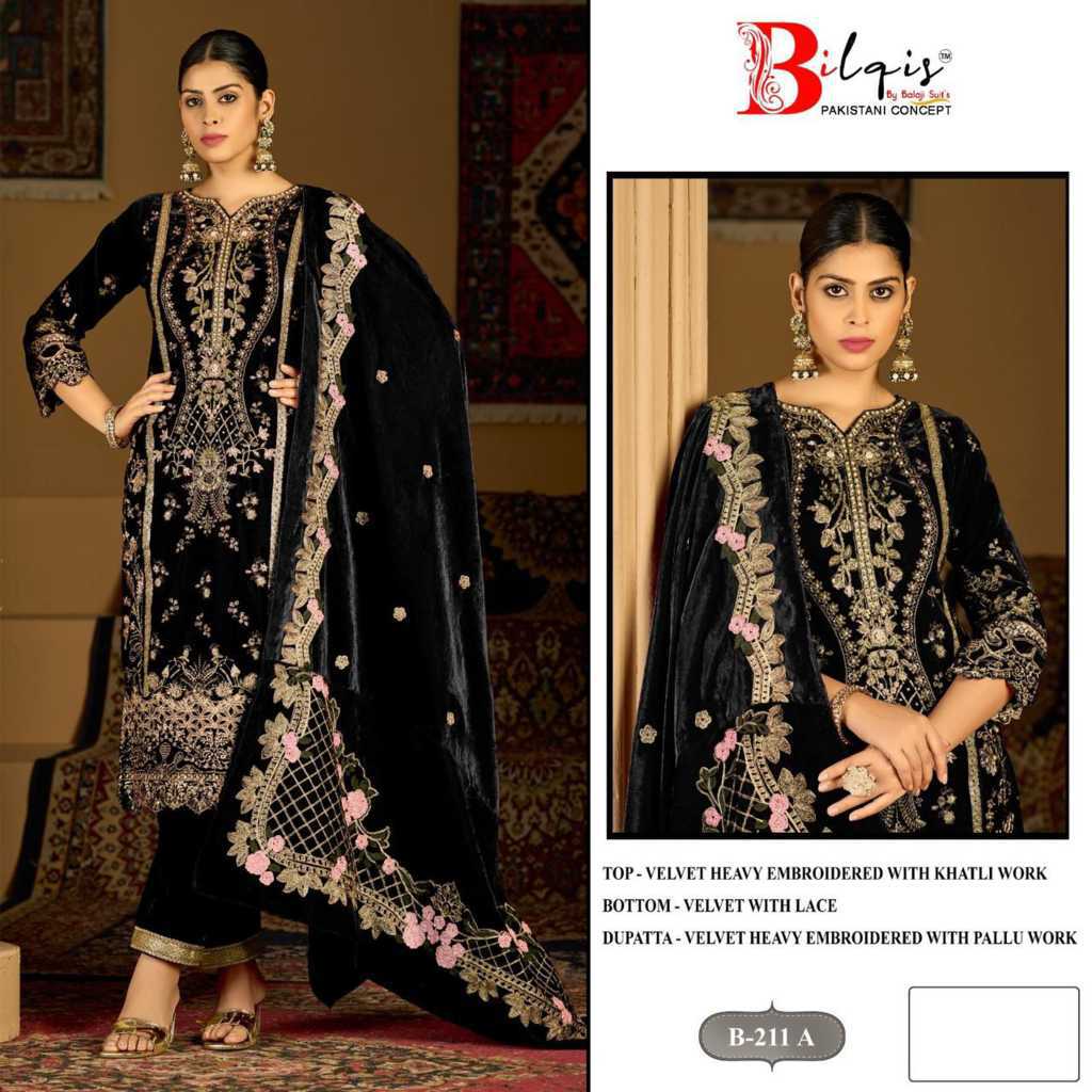 Bilqis B 212 A-D Velvet Salwar Suit Catalog 4 Pcs (1) Bilqis B 212 A-D Velvet Salwar Suit Catalog 4 Pcs - Image 2