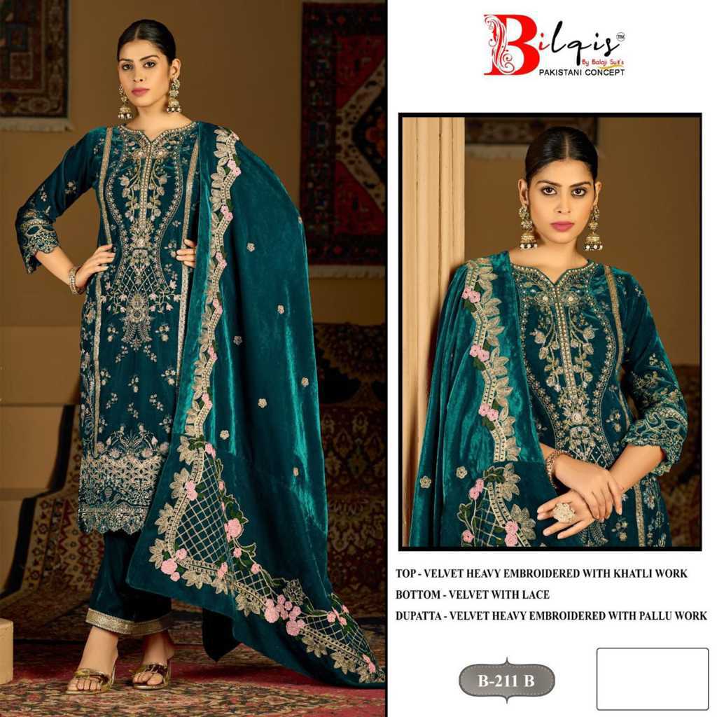 Bilqis B 212 A-D Velvet Salwar Suit Catalog 4 Pcs (3) Bilqis B 212 A-D Velvet Salwar Suit Catalog 4 Pcs - Image 4