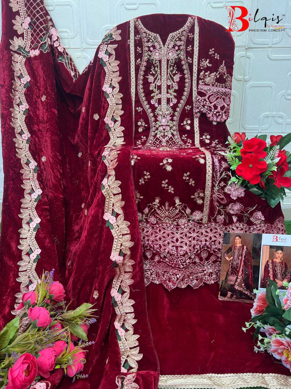 Bilqis B 212 A-D Velvet Salwar Suit Catalog 4 Pcs (6) Bilqis B 212 A-D Velvet Salwar Suit Catalog 4 Pcs - Image 7