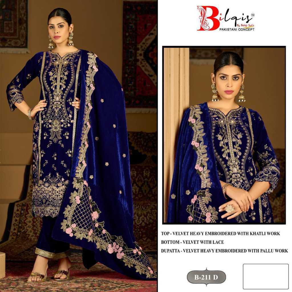 Bilqis B 212 A-D Velvet Salwar Suit Catalog 4 Pcs (7) Bilqis B 212 A-D Velvet Salwar Suit Catalog 4 Pcs - Image 8