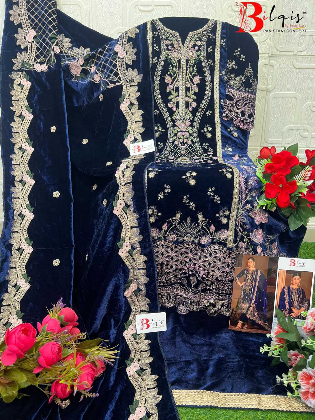 Bilqis B 212 A-D Velvet Salwar Suit Catalog 4 Pcs (8) Bilqis B 212 A-D Velvet Salwar Suit Catalog 4 Pcs - Image 9