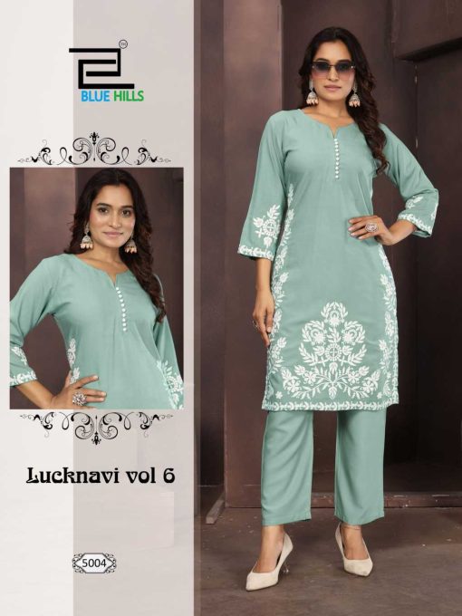 Blue Hills Lucknavi Vol 6 Kurti with Pant Rayon Catalog 4 Pcs - Image 2