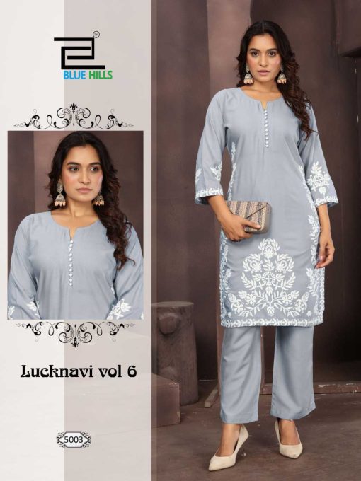 Blue Hills Lucknavi Vol 6 Kurti with Pant Rayon Catalog 4 Pcs - Image 3