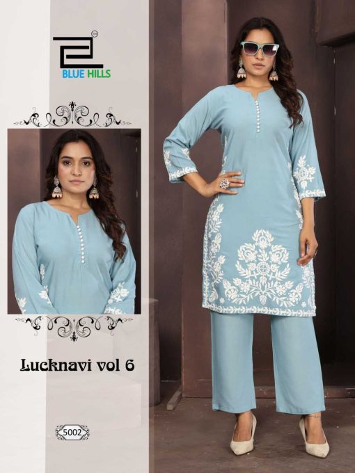 Blue Hills Lucknavi Vol 6 Kurti with Pant Rayon Catalog 4 Pcs - Image 4
