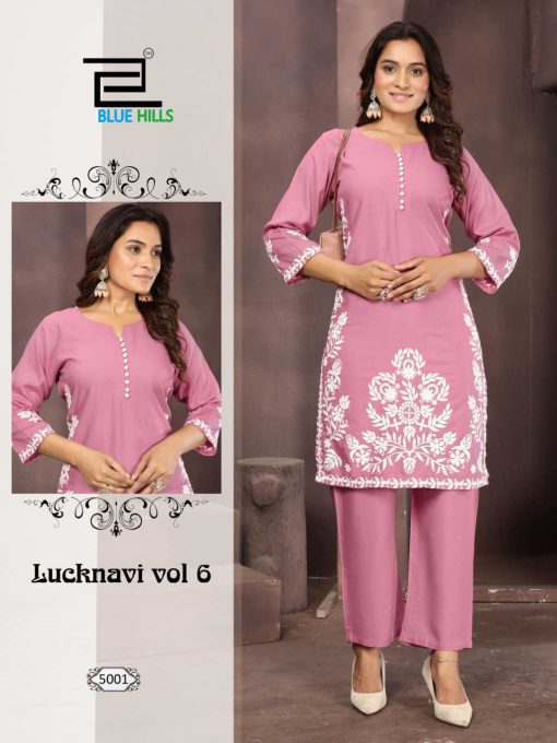 Blue Hills Lucknavi Vol 6 Kurti with Pant Rayon Catalog 4 Pcs - Image 5