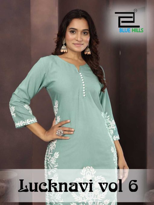 Blue Hills Lucknavi Vol 6 Kurti with Pant Rayon Catalog 4 Pcs - Image 6