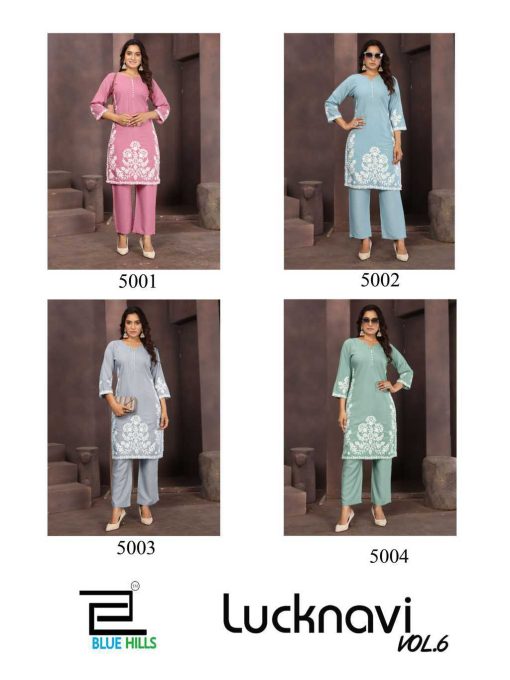 Blue Hills Lucknavi Vol 6 Kurti with Pant Rayon Catalog 4 Pcs - Image 7
