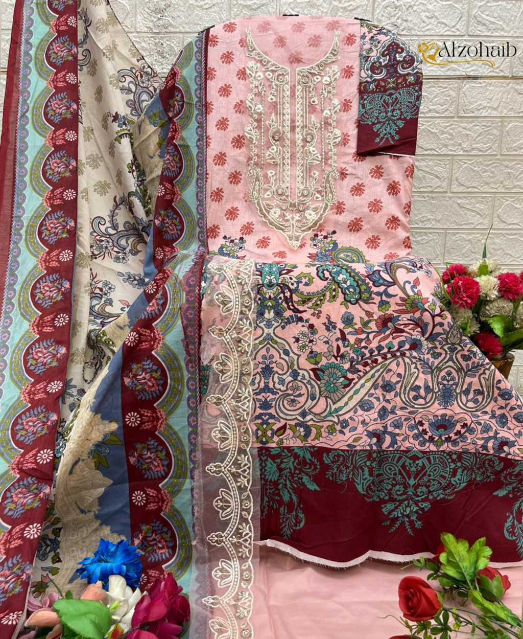 Alzohaib Aarifa Chiffon Cotton Salwar Suit Catalog 4 Pcs (6) Alzohaib Aarifa Chiffon Cotton Salwar Suit Catalog 4 Pcs - Image 7