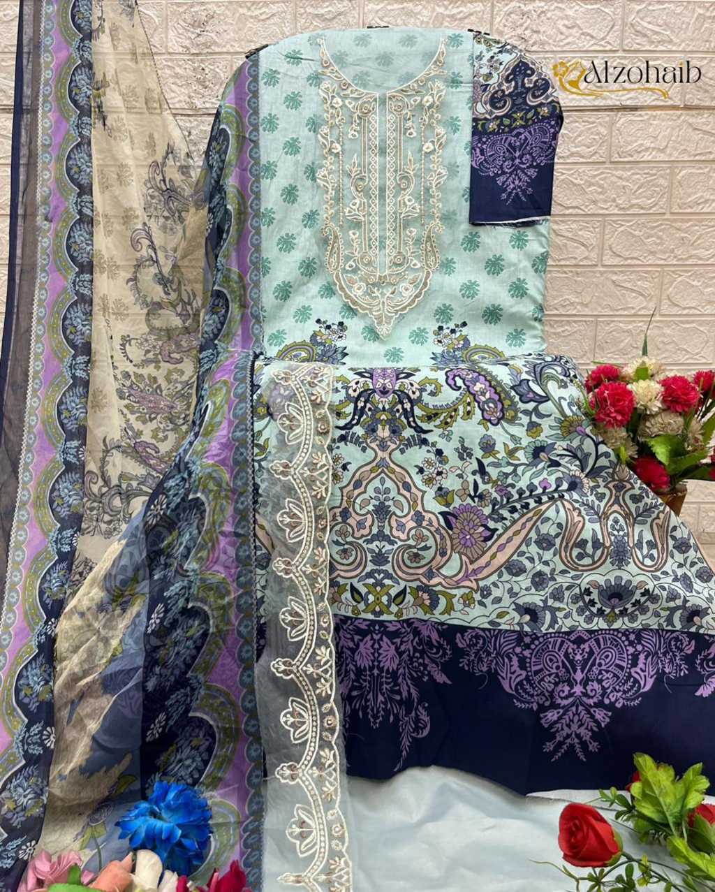 Alzohaib Aarifa Chiffon Cotton Salwar Suit Catalog 4 Pcs (7) Alzohaib Aarifa Chiffon Cotton Salwar Suit Catalog 4 Pcs - Image 8