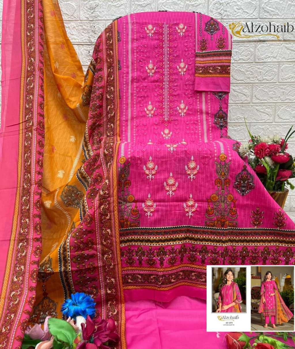 Alzohaib Asmaa Chiffon Cotton Salwar Suit Catalog 4 Pcs (9) Alzohaib Asmaa Chiffon Cotton Salwar Suit Catalog 4 Pcs - Image 10