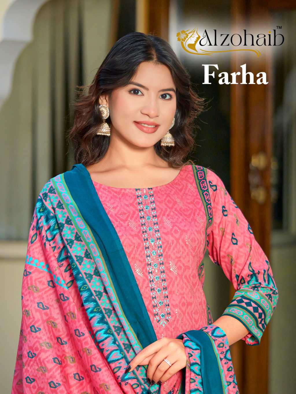 Alzohaib Farha Chiffon Cotton Salwar Suit Catalog 4 Pcs (1) Alzohaib Farha Chiffon Cotton Salwar Suit Catalog 4 Pcs - Image 2