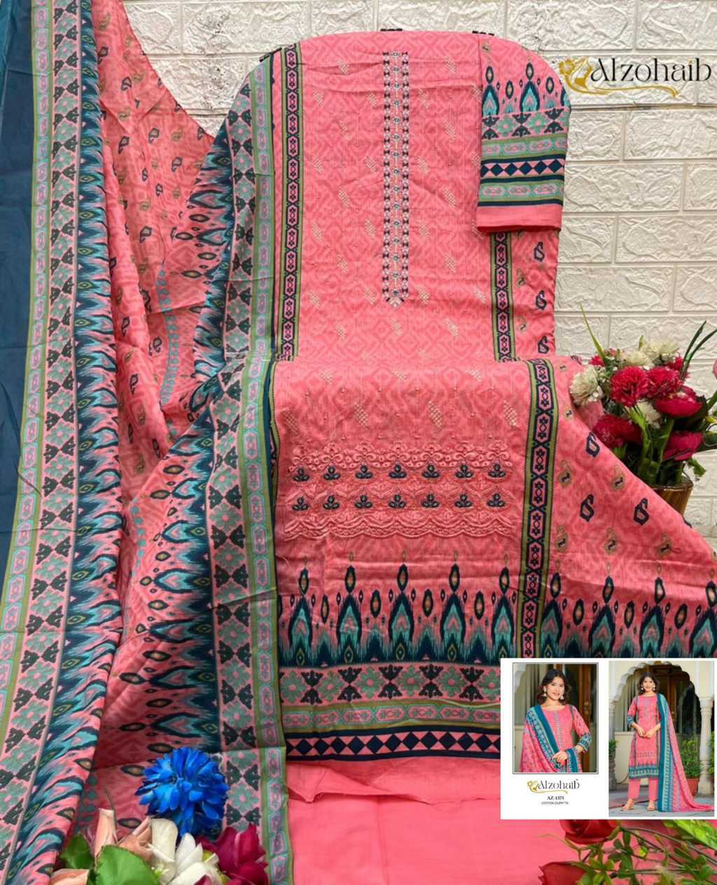 Alzohaib Farha Chiffon Cotton Salwar Suit Catalog 4 Pcs (7) Alzohaib Farha Chiffon Cotton Salwar Suit Catalog 4 Pcs - Image 8