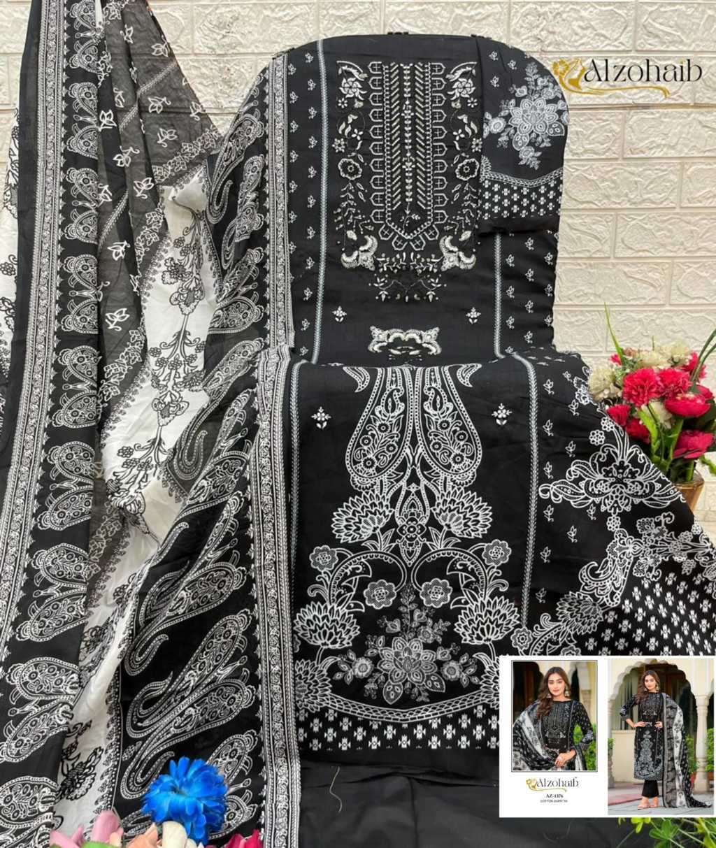 Alzohaib Farha Chiffon Cotton Salwar Suit Catalog 4 Pcs (9) Alzohaib Farha Chiffon Cotton Salwar Suit Catalog 4 Pcs - Image 10