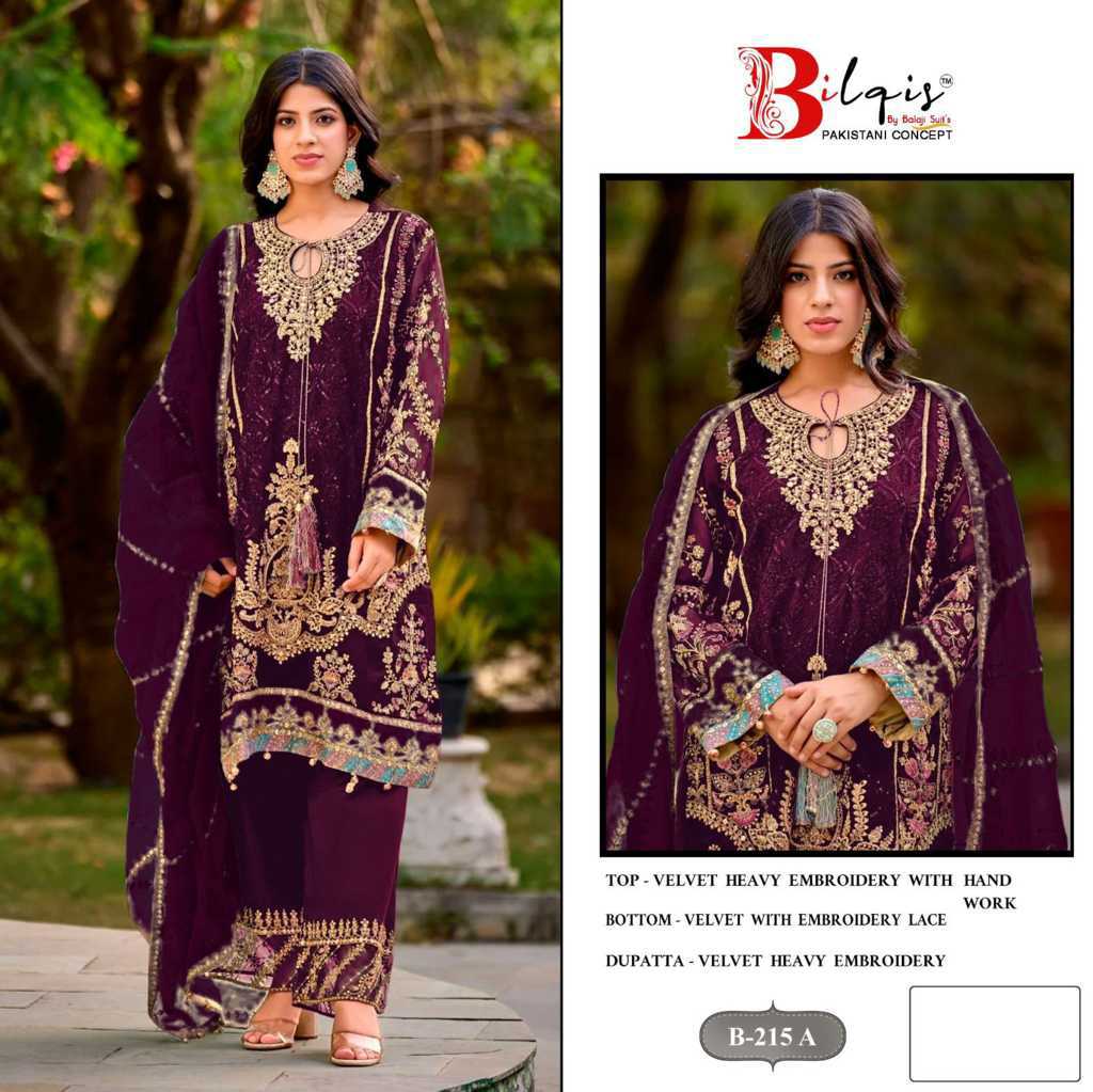 Bilqis B 215 A-D Velvet Salwar Suit Catalog 4 Pcs (1) Bilqis B 215 A-D Velvet Salwar Suit Catalog 4 Pcs - Image 2