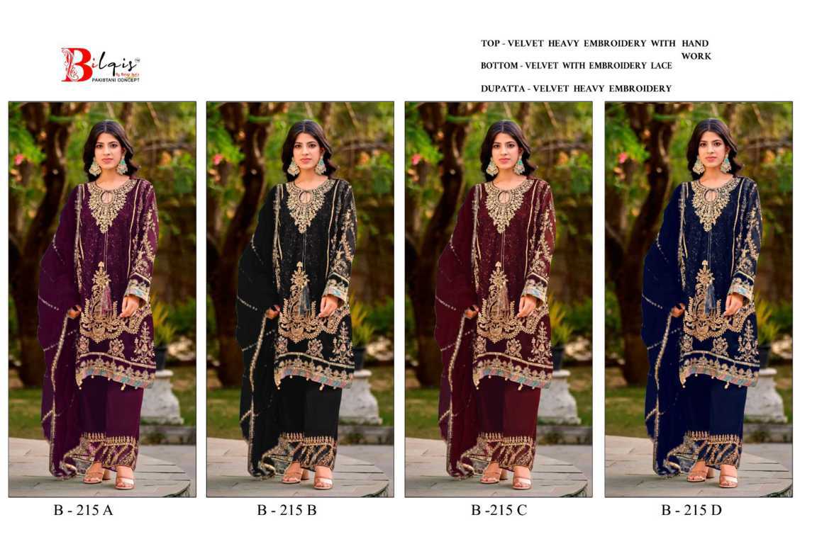 Bilqis B 215 A-D Velvet Salwar Suit Catalog 4 Pcs (10) Bilqis B 215 A-D Velvet Salwar Suit Catalog 4 Pcs - Image 11