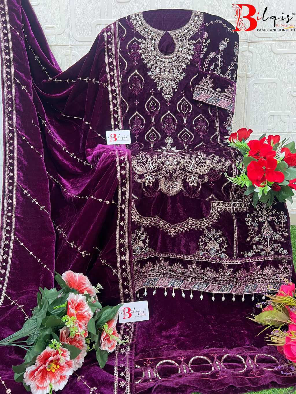 Bilqis B 215 A-D Velvet Salwar Suit Catalog 4 Pcs (2) Bilqis B 215 A-D Velvet Salwar Suit Catalog 4 Pcs - Image 3