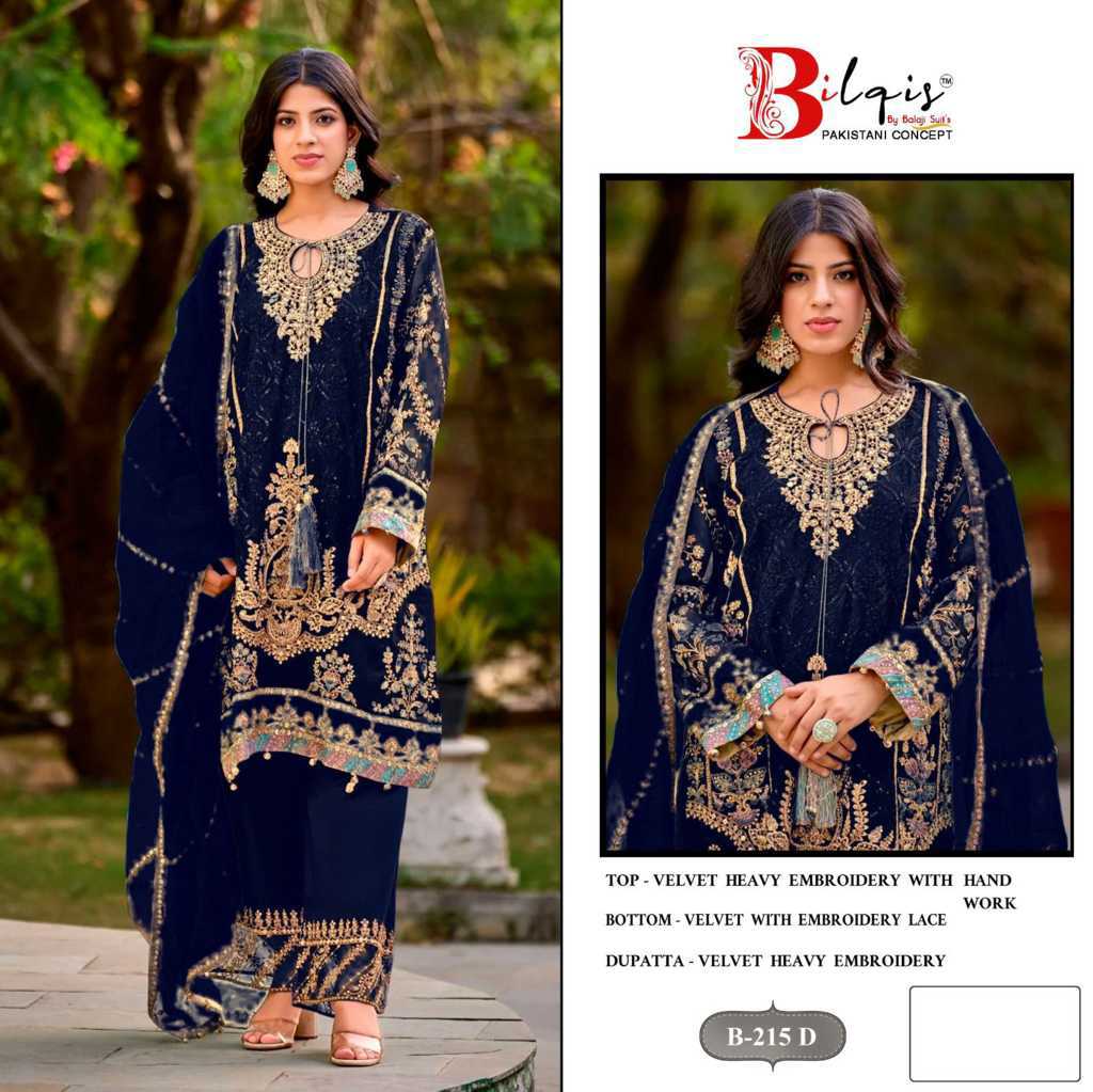 Bilqis B 215 A-D Velvet Salwar Suit Catalog 4 Pcs (7) Bilqis B 215 A-D Velvet Salwar Suit Catalog 4 Pcs - Image 8