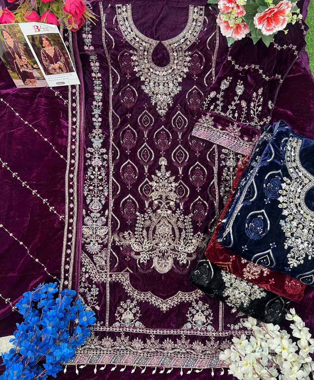 Bilqis B 215 A-D Velvet Salwar Suit Catalog 4 Pcs (9) Bilqis B 215 A-D Velvet Salwar Suit Catalog 4 Pcs - Image 10