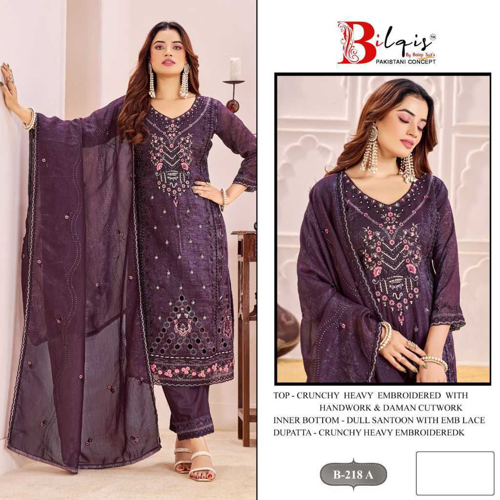 Bilqis B 218 A-D Fancy Salwar Suit Catalog 4 Pcs (1) Bilqis B 218 A-D Fancy Salwar Suit Catalog 4 Pcs - Image 2