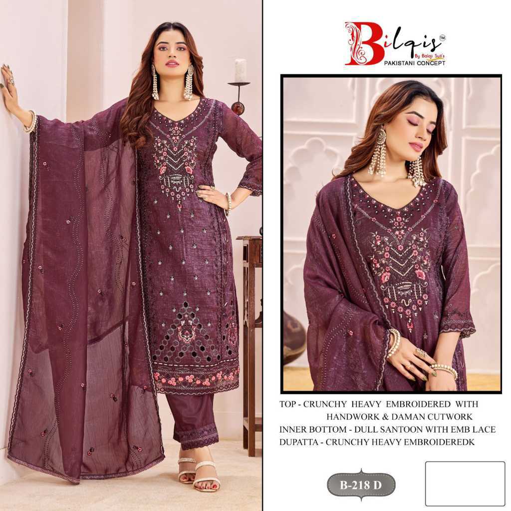 Bilqis B 218 A-D Fancy Salwar Suit Catalog 4 Pcs (7) Bilqis B 218 A-D Fancy Salwar Suit Catalog 4 Pcs - Image 8