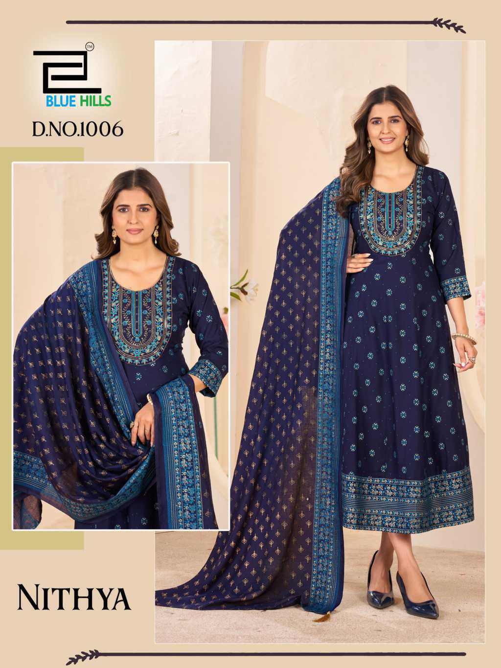Blue Hills Nithya Rayon Gown with Dupatta Catalog 6 Pcs (1) Blue Hills Nithya Rayon Gown with Dupatta Catalog 6 Pcs - Image 2