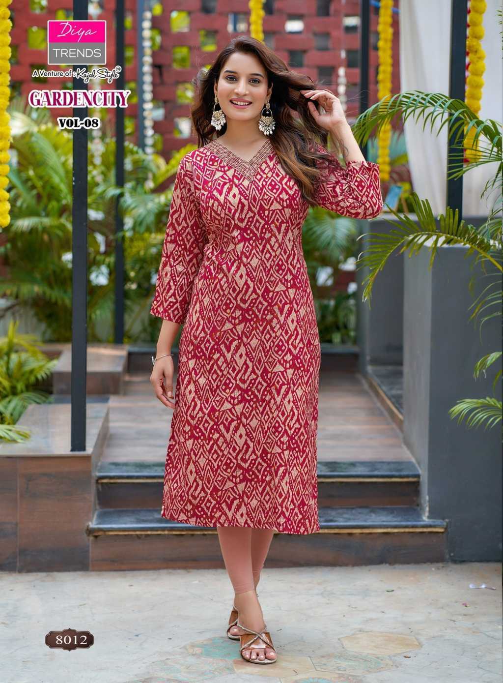 Diya Trends Gardencity Concept Vol 8 Kajal Style Rayon Kurti Catalog 12 Pcs (13) Diya Trends Gardencity Concept Vol 8 Kajal Style Rayon Kurti Catalog 12 Pcs - Image 14