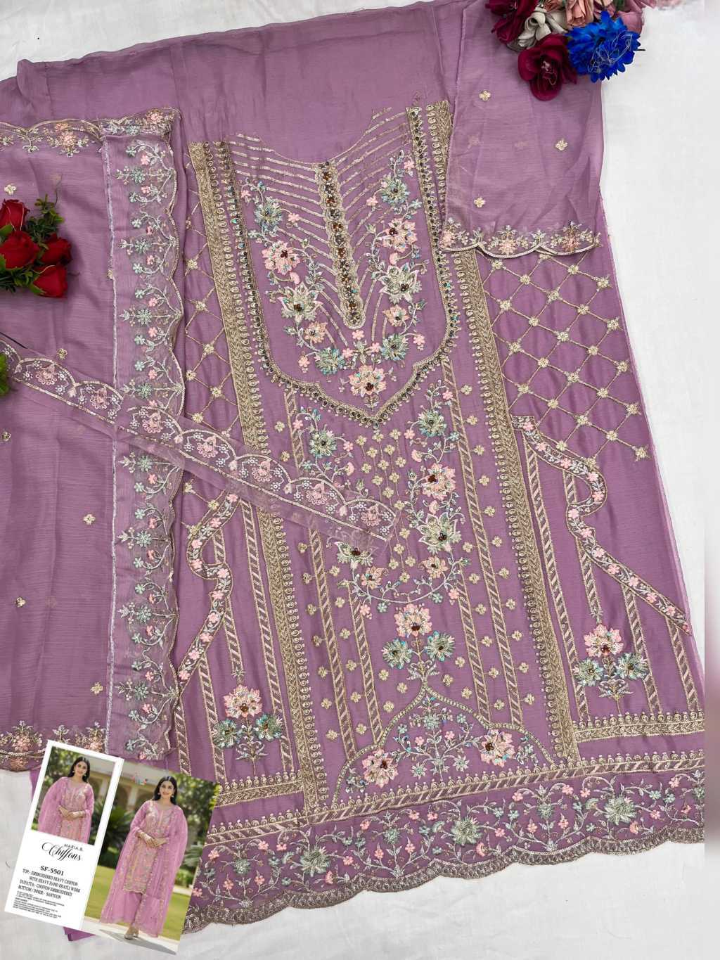 Shree Fabs Maria B Chiffons SF 5501 A-D Chiffon Salwar Suit Catalog 4 Pcs (6) Shree Fabs Maria B Chiffons SF 5501 A-D Chiffon Salwar Suit Catalog 4 Pcs - Image 7